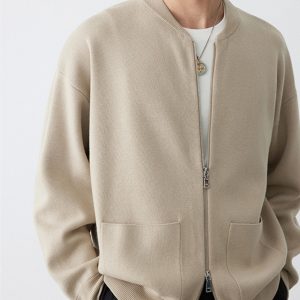 Heavy Two-way Zipper Knitted Cardigan Simple Casual Baseball Collar Sweater